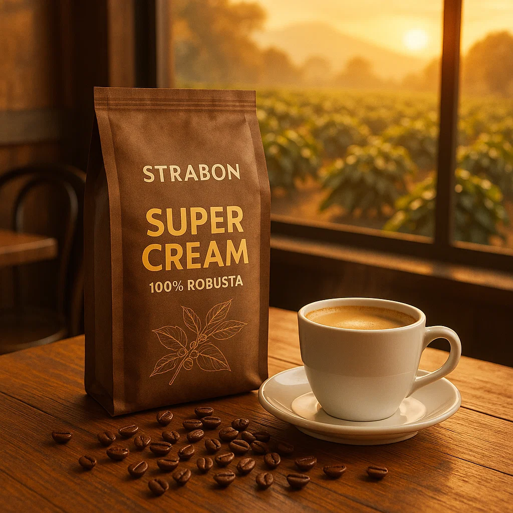 strabon-super-cream-100%-robusta میکس دانه قهوه ۱۰۰٪ روبوستا سوپر کرم استرابون با کرمای غلیظ و طعمی پرقدرت
